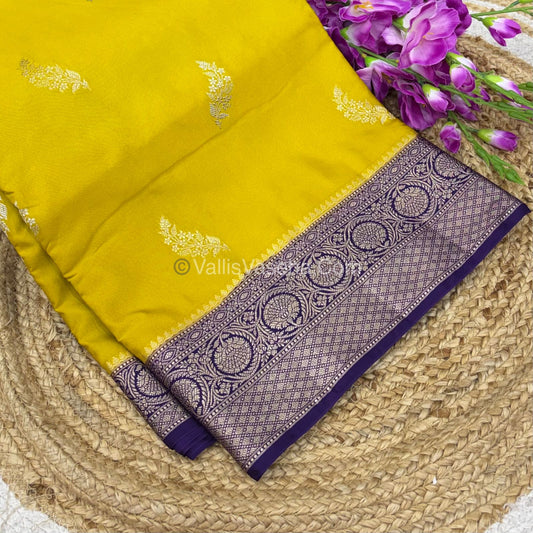 Premium Viscose Saree - Lemon Yellow & Purple  Shade - VVPV001