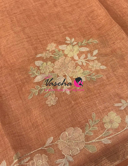 Linen Tissue Saree - Orange Shade - VVLTS004