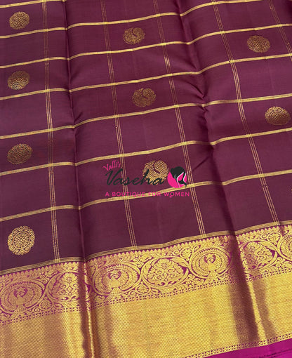 Pure Kanchipuram Silk Saree - Wine  With Pink - VVPS097