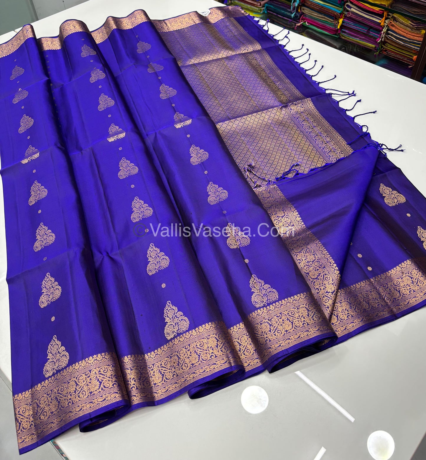 Pure Soft Silk Saree - Kanchi Border - Blue Shade - VVPSS033