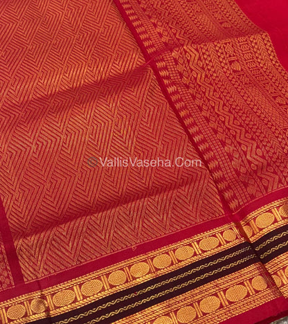 Pure Korvai Silk Cotton Saree - Blue with Red - VVKSC004