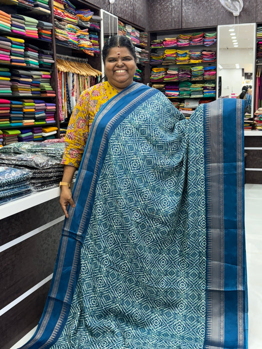 Casual Wear Saree - Fancy Mixed Cotton - Ramar Blue Shade - VVFMC002