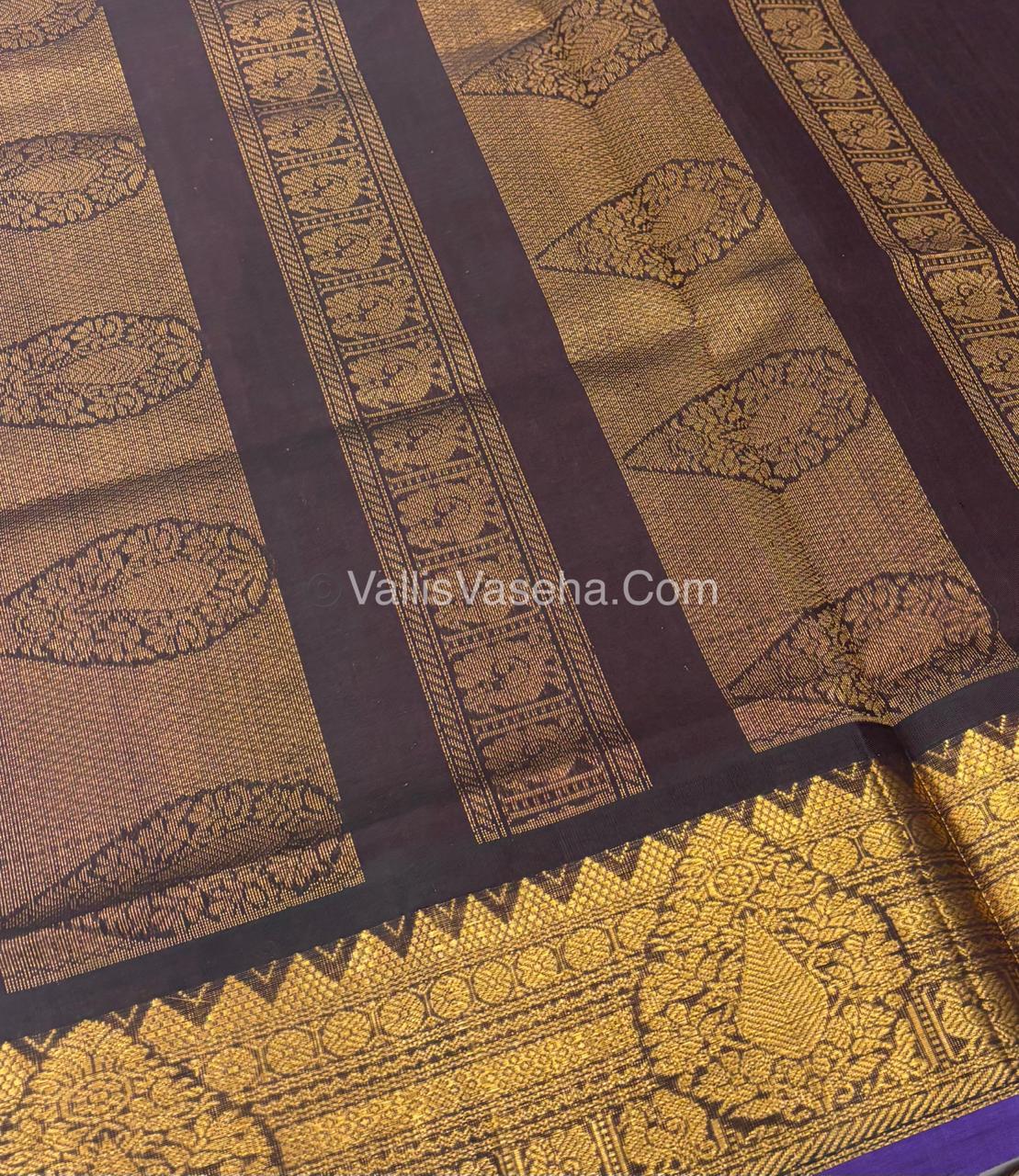 Pure Korvai Silk Cotton Saree - Pink with Brown - VVKSC019