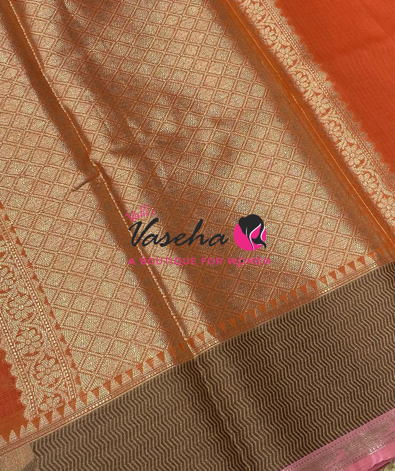 Kota Saree - Paithani Border - Orange with Light Pink   - VVKPS001