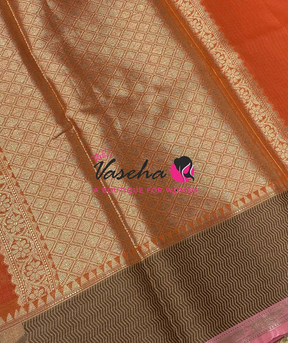 Kota Saree - Paithani Border - Orange with Light Pink   - VVKPS001