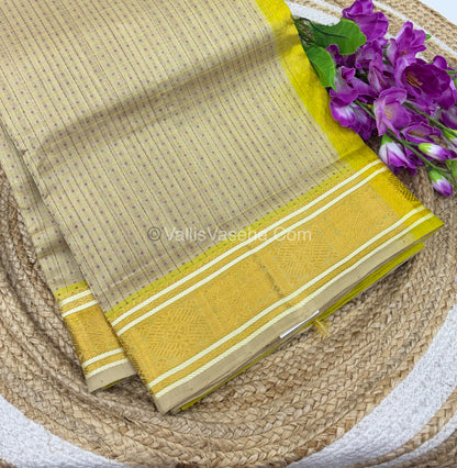 Pure Silk Cotton Saree - Cream With Lemon Yellow Shade - Lakshadeepam Design - VVPLD001