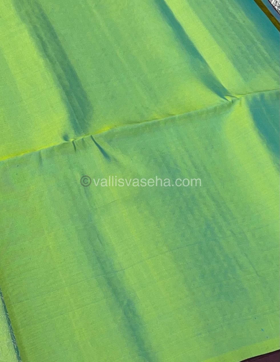 Pure Soft Silk Saree - Vaira Voosi design - Brown With Teal Green ( Lemon Mixed) Combo - VVPSS016