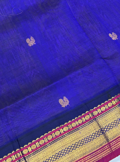 Pure Korvai Silk Cotton - Lavender with  Blue - VVKSC025