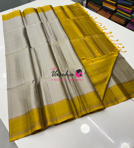 Pure Soft Silk Saree  - Grey & Mustard Yellow Combo - VVPSS138
