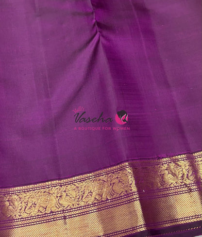 Pure Vintage Korvai Kanchipuram Silk Saree - Cream & Purple Combo - VVPS046