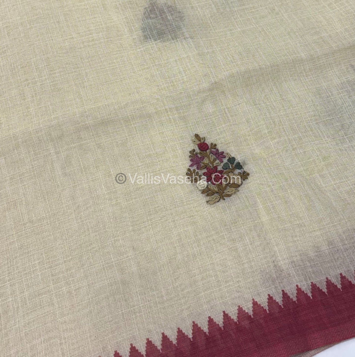 French Knot - Tissue Saree - Cream With Maroon Shade - VVLFN007