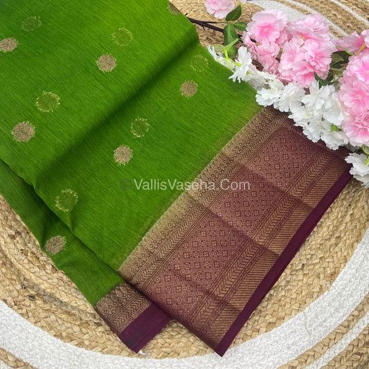 Bamboo Silk Saree  - Light Green with Wine Shade - VVBSS001