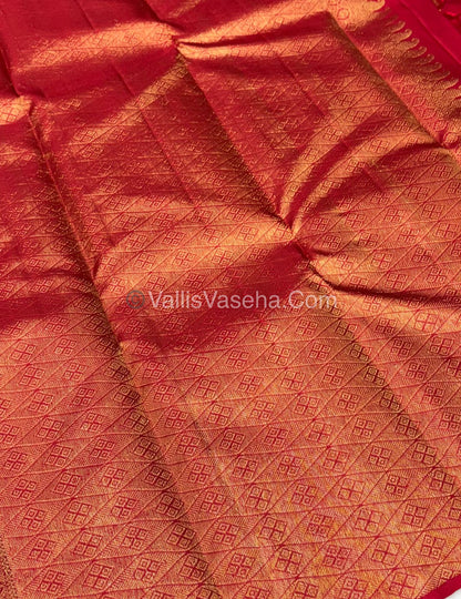 Pure Kanchipuram Silk Saree - Borderless - Red Shade - VVPS043