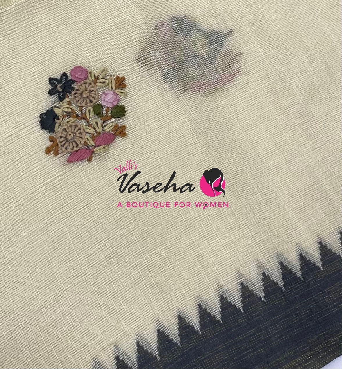 French Knot - Tissue Saree - Cream With Grey Shade - VVLFN022