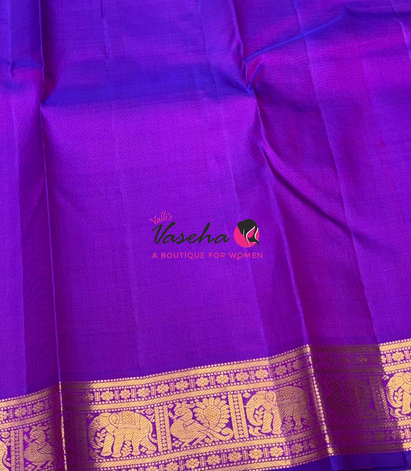 Pure Kanchipuram Silk Saree - Peachish Pink & Purple Combo - VVPS025