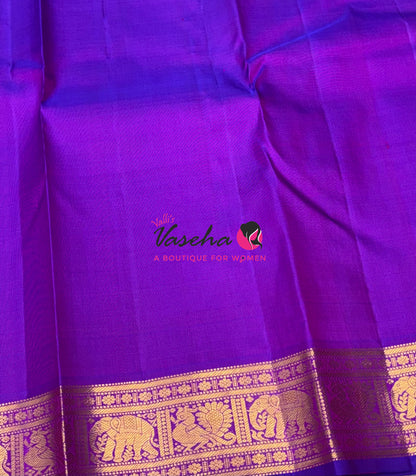 Pure Kanchipuram Silk Saree - Peachish Pink & Purple Combo - VVPS025