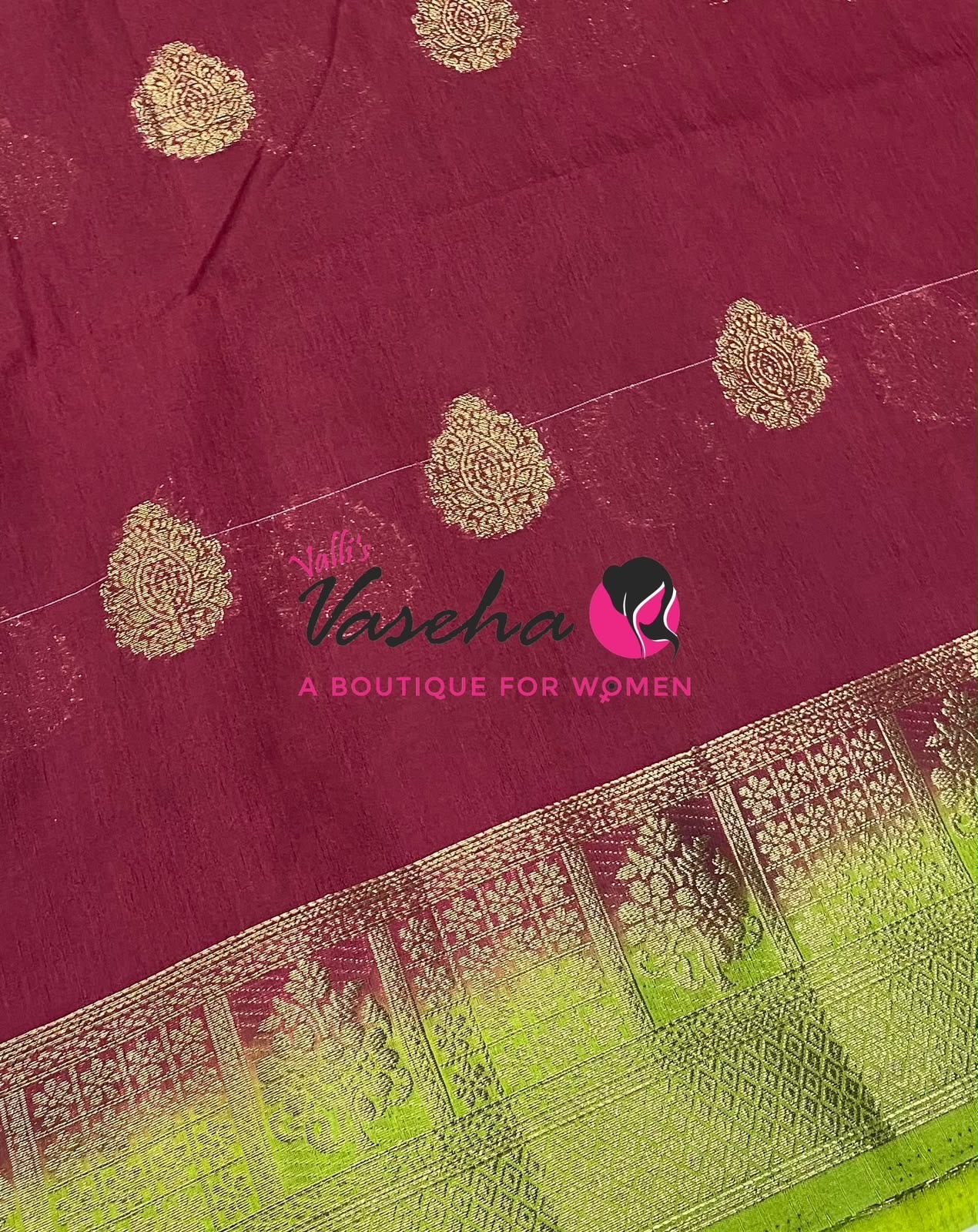 Semi Jute Silk Saree - Pink With Green Shade- VVSJS002