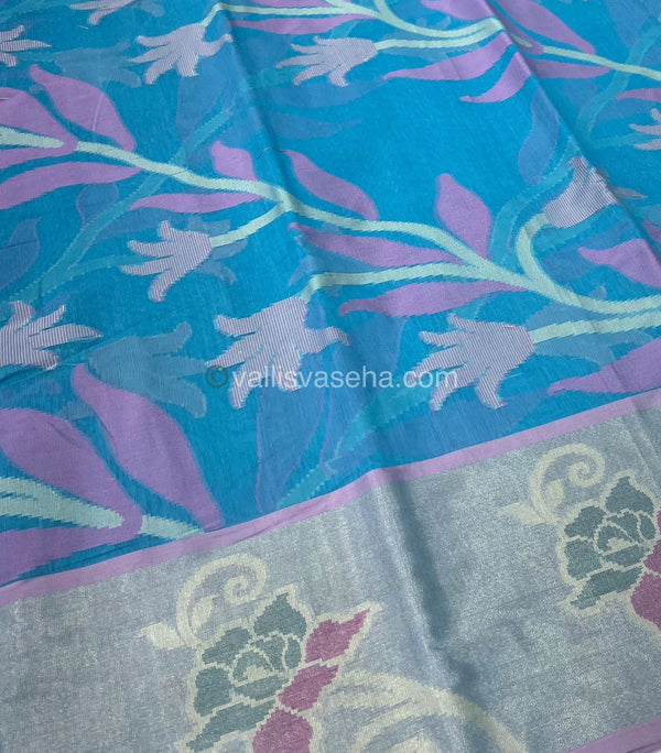 Banarasi Pochampally Weaving Semi Soft Cotton Saree - Light Blue with Pink - VVBPS001