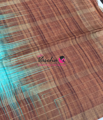 Semi Art Tussar Silk  / Art Silk - Green & Brown  - VVATS007