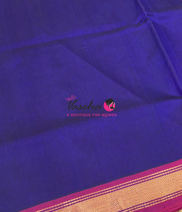 Pure Silk Cotton Sarees - Blue With Red - VVPSC003