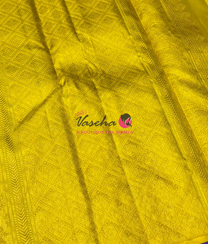 Pure Kanchipuram Silk Saree - Border Less - Purple with Yellow Combo - VVPS043
