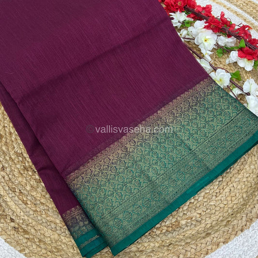 Bamboo Silk Saree  - Wine with Green Shade - VVBSS001