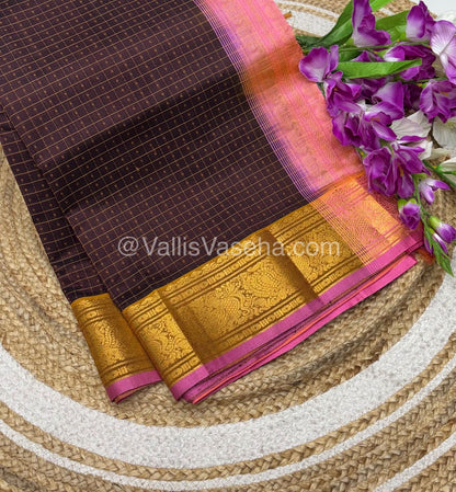Pure Silk Cotton Saree - Brown With peach Shade - Lakshadeepam Design - VVPLD001