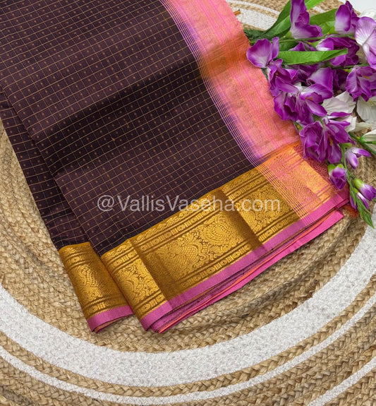 Pure Silk Cotton Saree - Brown With peach Shade - Lakshadeepam Design - VVPLD001