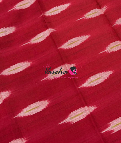 Double Ikkat Pure Cotton Saree -  Blue With Red  - VVIKS002