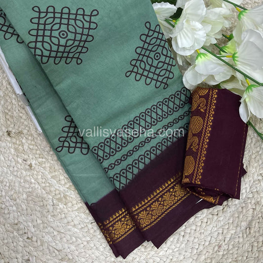 Sungudi Cotton Saree  - Kolam Print  - VVSKP002