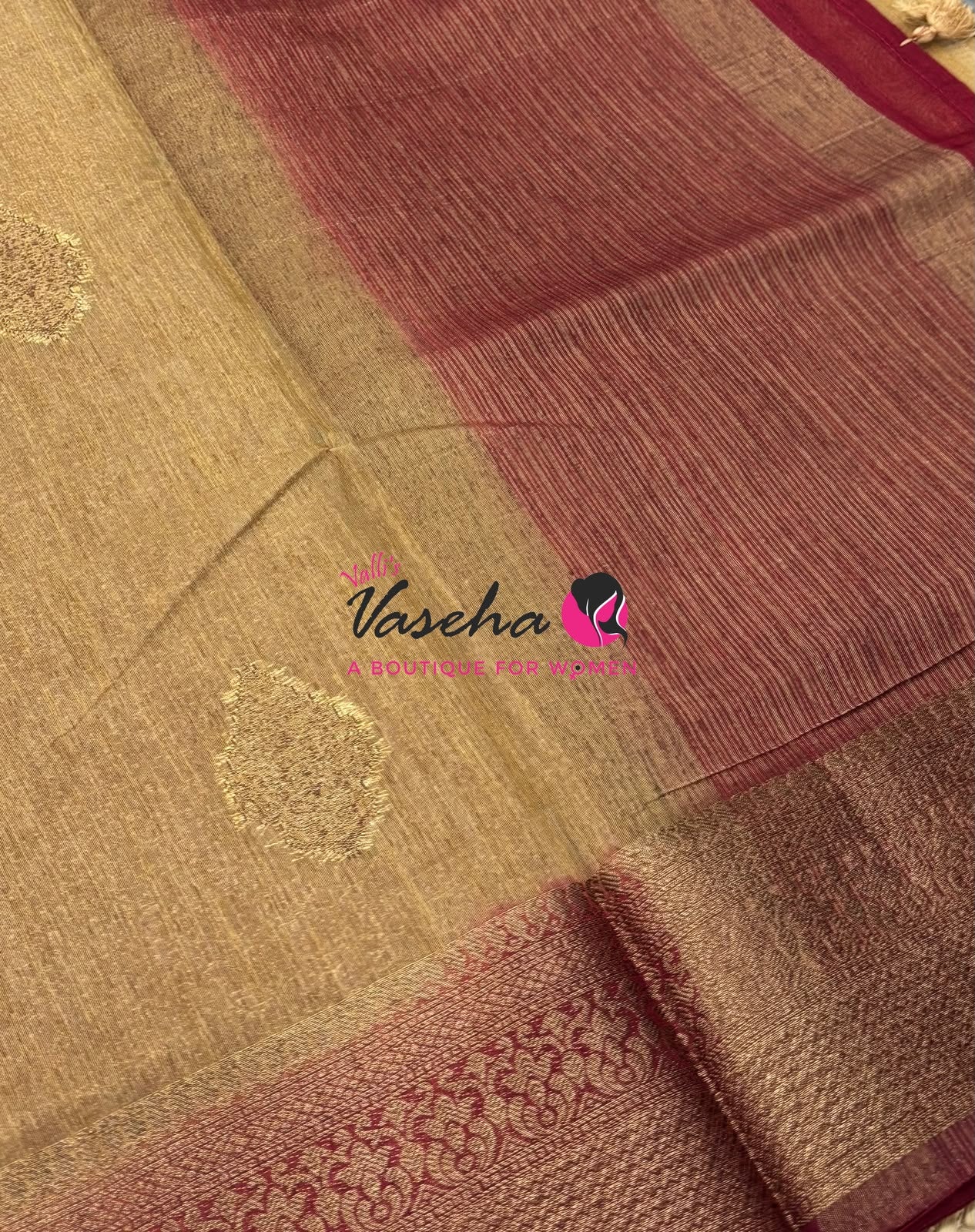 Bamboo Silk Saree - Cream  With Maroon - VVBSS018
