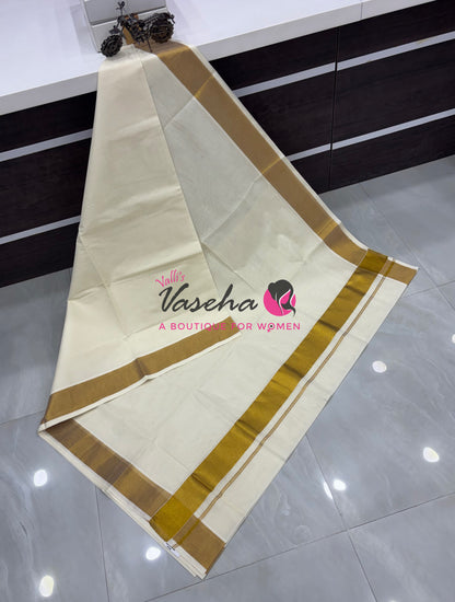 Kerala Cotton Saree - 3 Inch Border - VVKCS030
