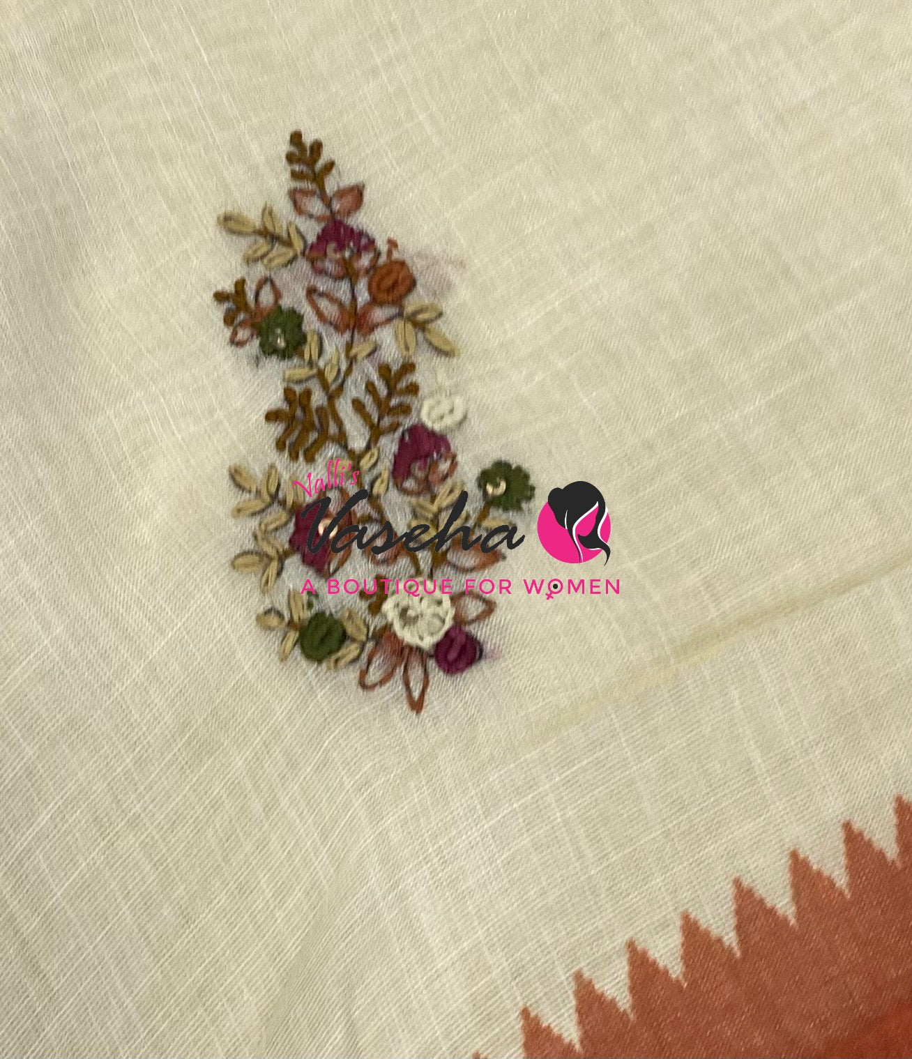 French Knot - Tissue Saree - Cream With Rust Orange Shade - VVLFN022