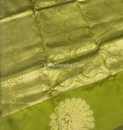 Semi Soft Silk - Peacock Butta Border - Green Shade -VVSSS011