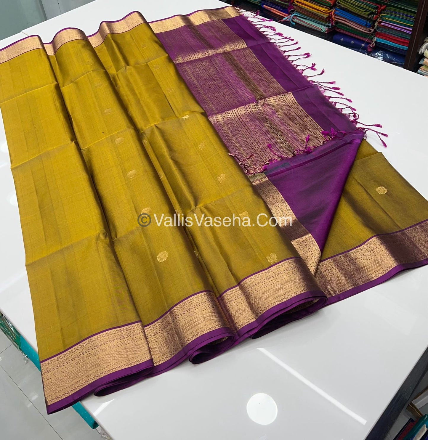 Pure Soft Silk Saree - Mustard & Purple Combo - VVPSS048