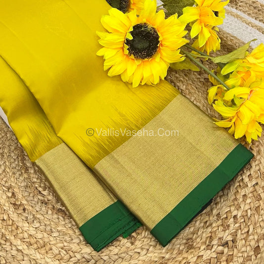 Pure Soft Silk Saree - Lemon Yellow & Green Combo - VVPSS036