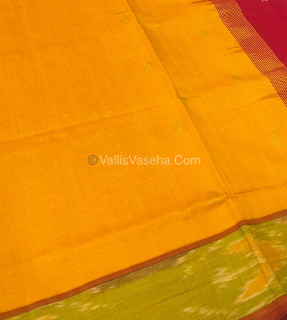 Semi Silk Cotton Saree - Yellow & Red - VVSSC001