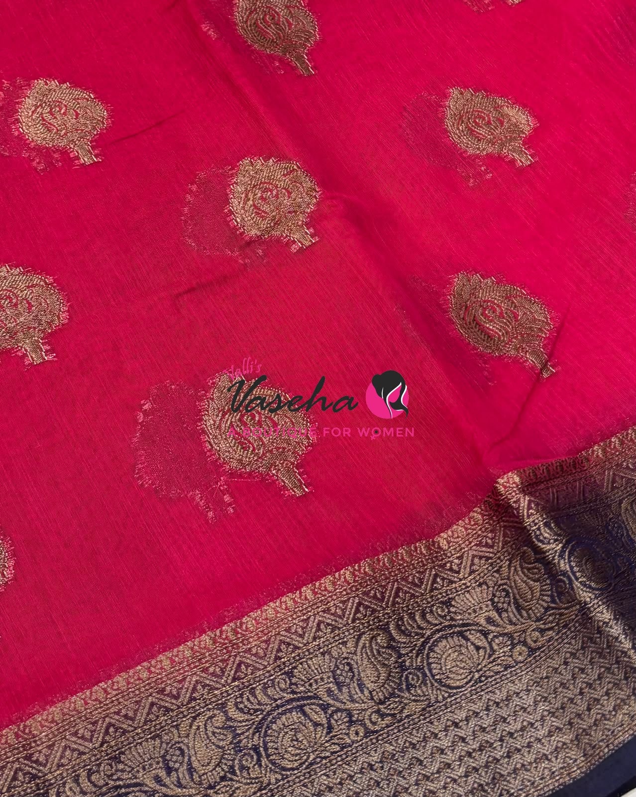 Bamboo Silk Saree - Pink With Blue  - VVBSS019