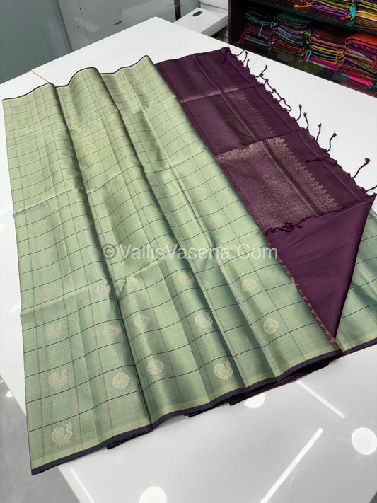 Pure Soft Silk Saree  - Pastel Green & Wine Brown Combo  - VVPSS055
