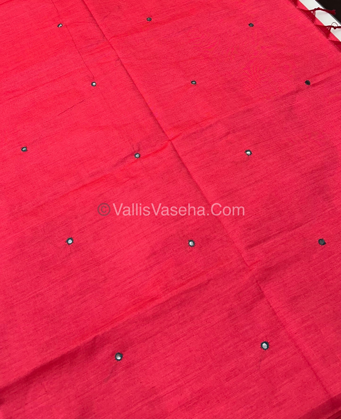 Poly Silk Mixed Cotton - Mirror Work Embroidery - Peachish Pink  With Greyish Blue - VVPCM001