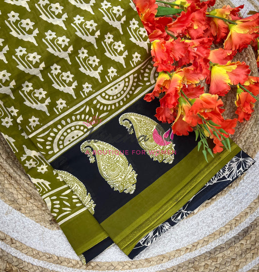 Pure Soft Mul Mul Cotton Sarees - Hand Block Prints - VVMMC010