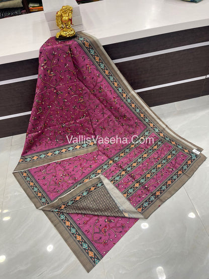 Semi Tussar - Kantha Work Embroidery - Pink Shade - VVSTK001