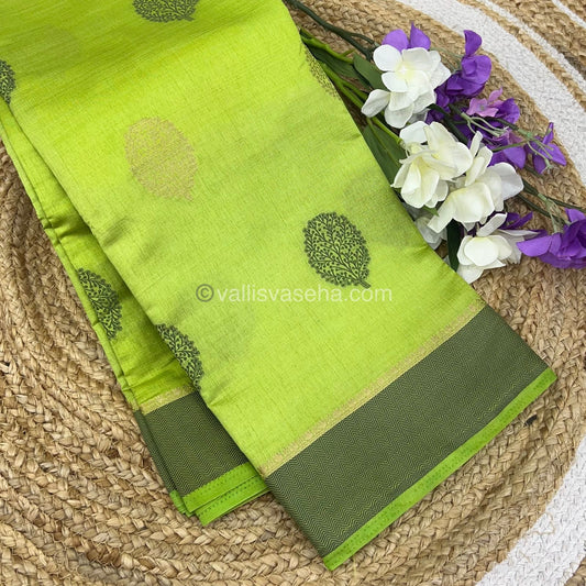 Semi Tussar Silk Saree - Lemon Green shade - VVSTS009
