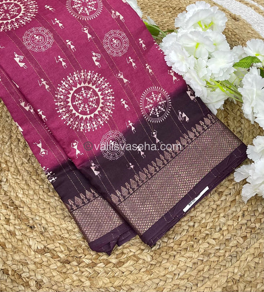 Chanderi Mixed Cotton Saree - Varli Prints - VVMCV001