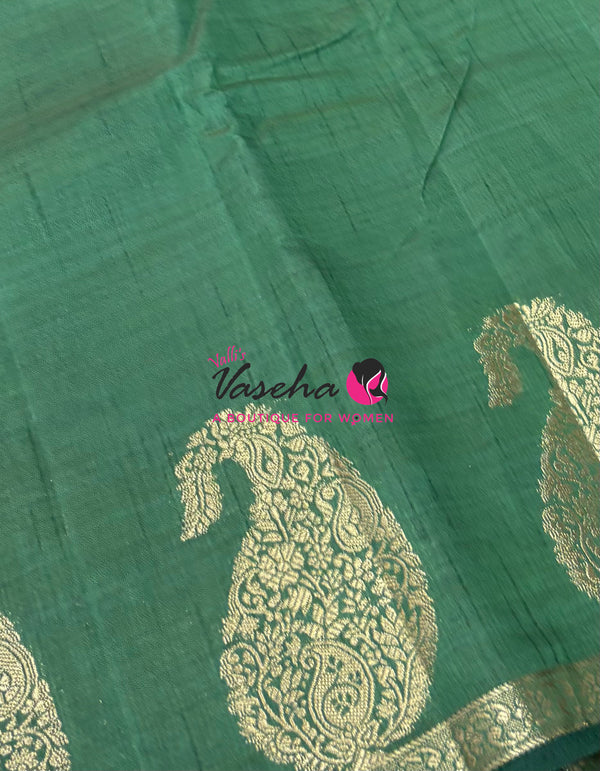 Semi Tussar Silk - Small Mango - Dark Green Shade - VVSTS002