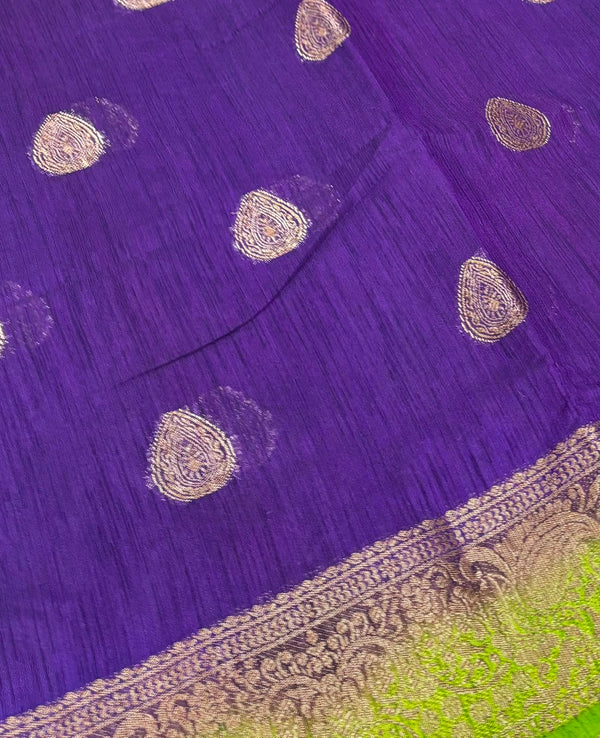 Bamboo Silk Saree-Purple with Green Shade - VVBSS016