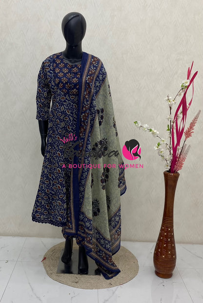 Ready Made | Anarkali Set  |Salwar, Kameez & Duppatta(3pc)|Cotton |VVRMS040
