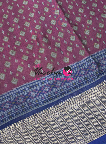 Casual Wear - Semi Patola Silk - Wine & Blue Shade - VVSPS001
