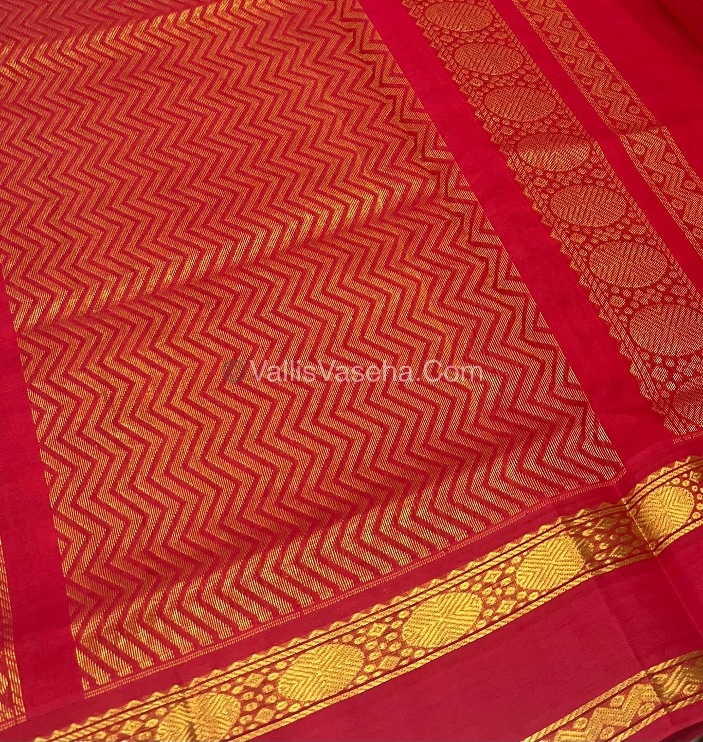 Pure Korvai Silk Cotton With Retta Petta Border - White & Bluish Green kattam pattern with Red  - VVKSC003