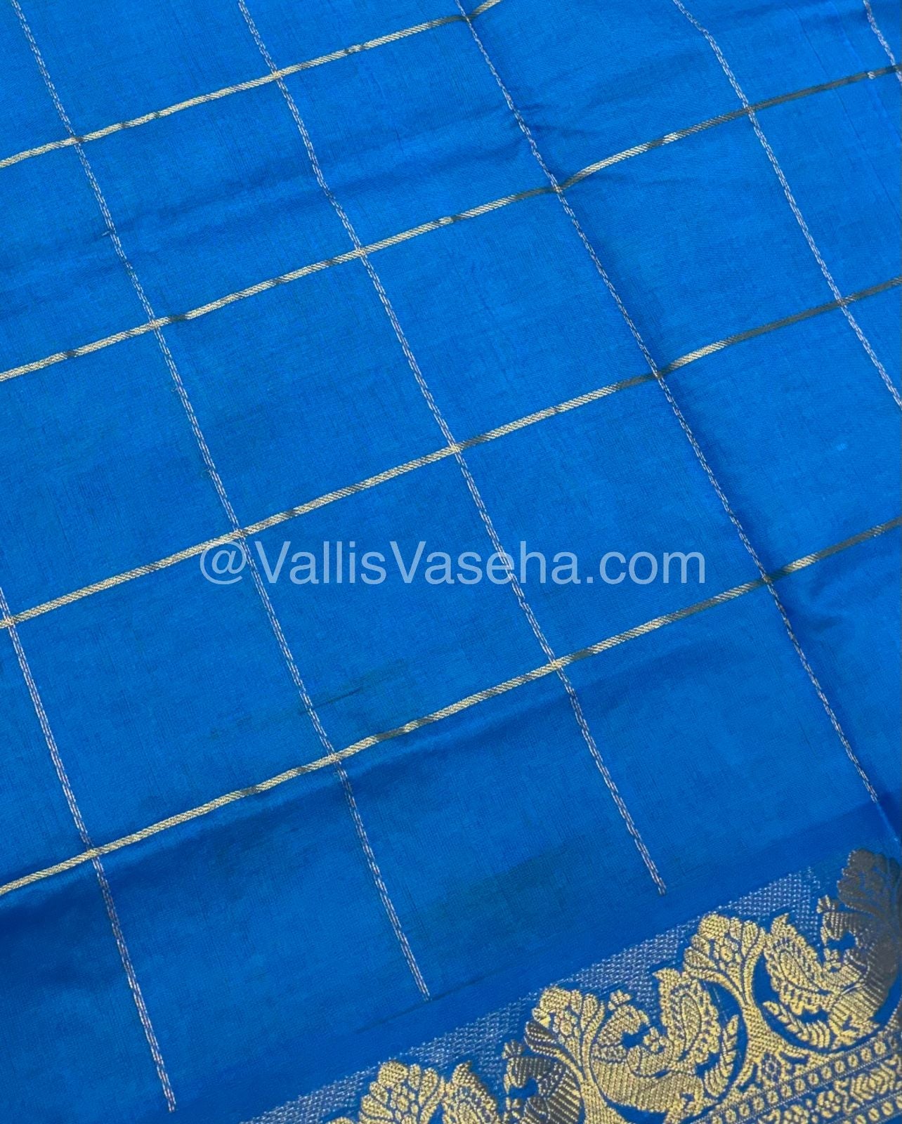Semi Silk Cotton Saree - Green with with Blue shade - VVSSC002
